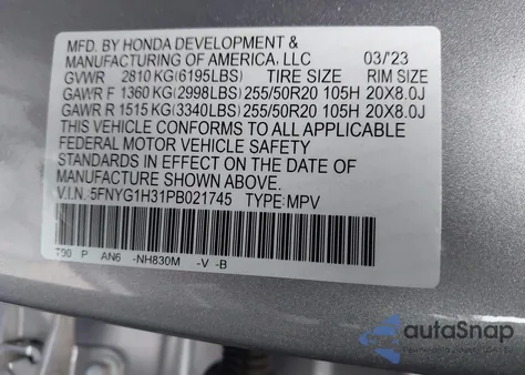 2023 Honda Pilot Awd Sport z USA, uszkodzony, nr VIN 5FNYG1H31PB021745